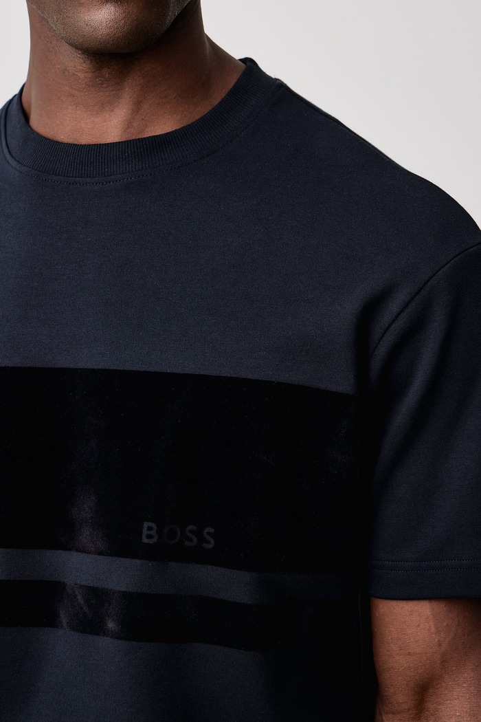 Tricou pentru bărbați din bumbac cu elastan Te_FrostTape BOSS Orange 50569477 bleumarin