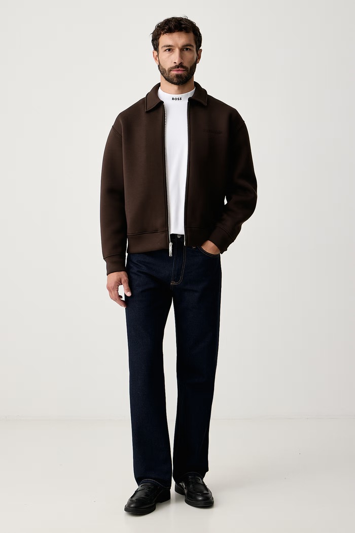 BOSS Green Лонгслив мужской из хлопка с эластаном Tee Collar Long 50576916 белый AW26