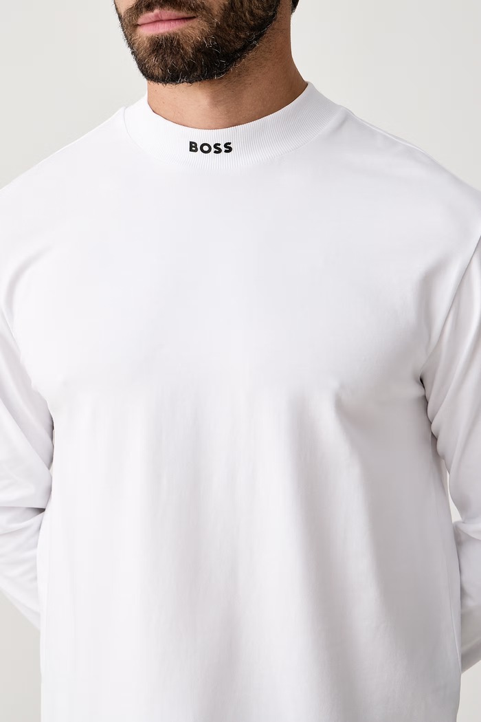 Лонгслив мужской из хлопка с эластаном Tee Collar Long BOSS Green 50576916 белый