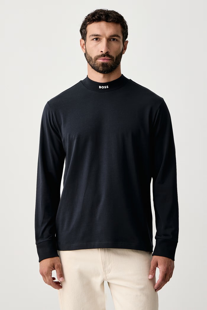 BOSS Green Лонгслив мужской из хлопка с эластаном Tee Collar Long тёмно-синий 50576916