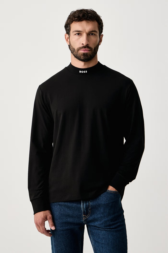BOSS Green Лонгслив для мужчин из хлопка с эластаном Tee Collar Long чёрный 50576916