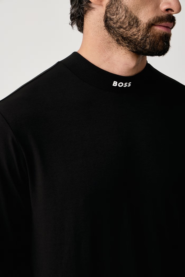 Лонгслив для мужчин из хлопка с эластаном Tee Collar Long BOSS Green 50576916 чёрный