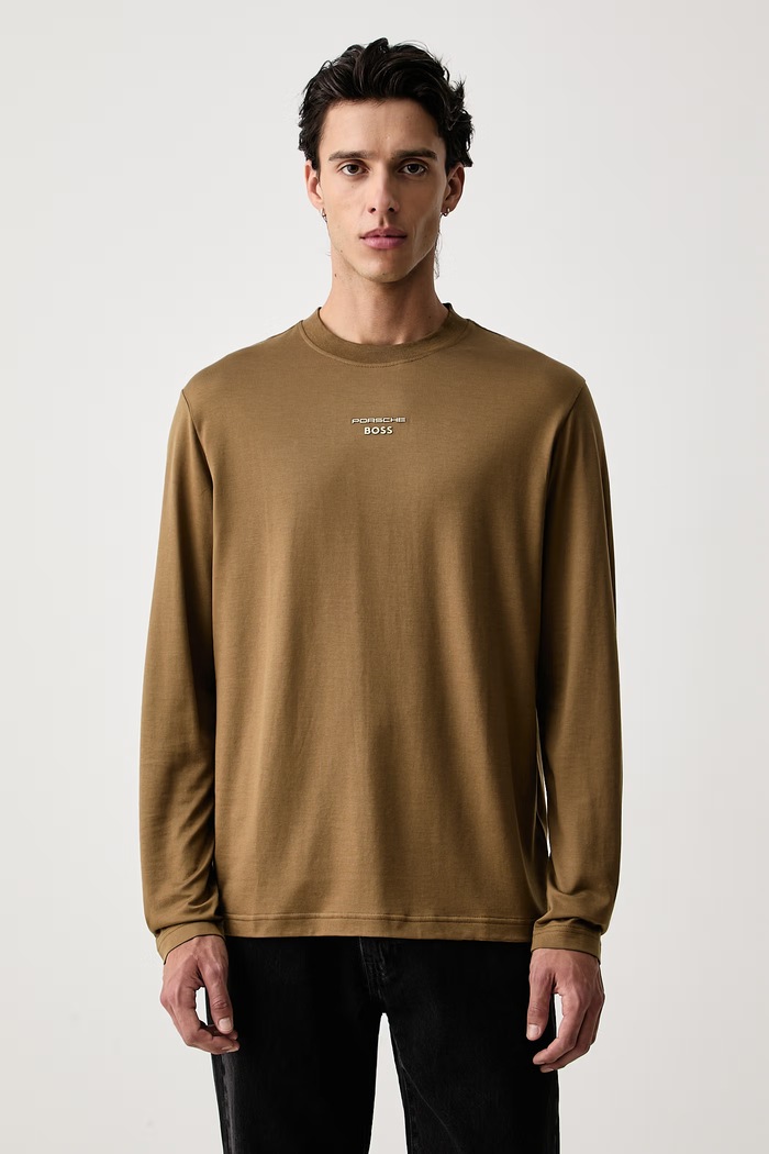 BOSS Green longsleeve męski z lyocellem TS_PS Icons70 Long zielony 50569474