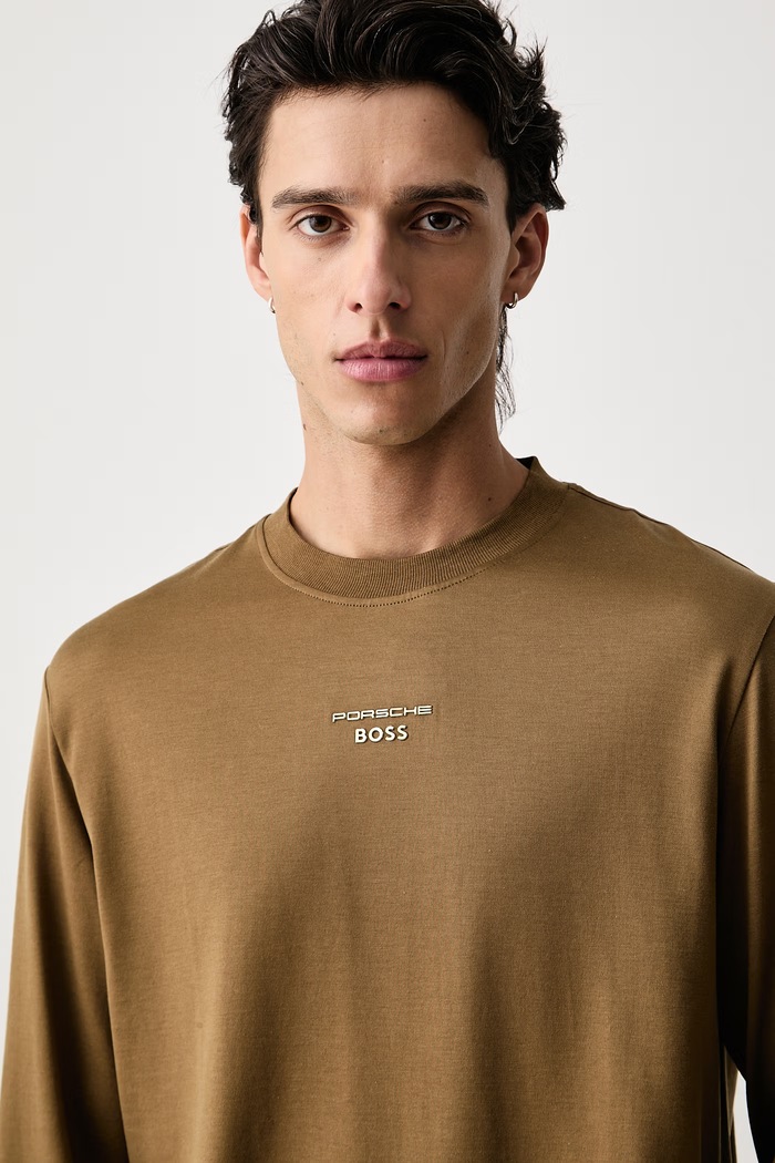 BOSS Green longsleeve męski z lyocellem TS_PS Icons70 Long zielony 50569474