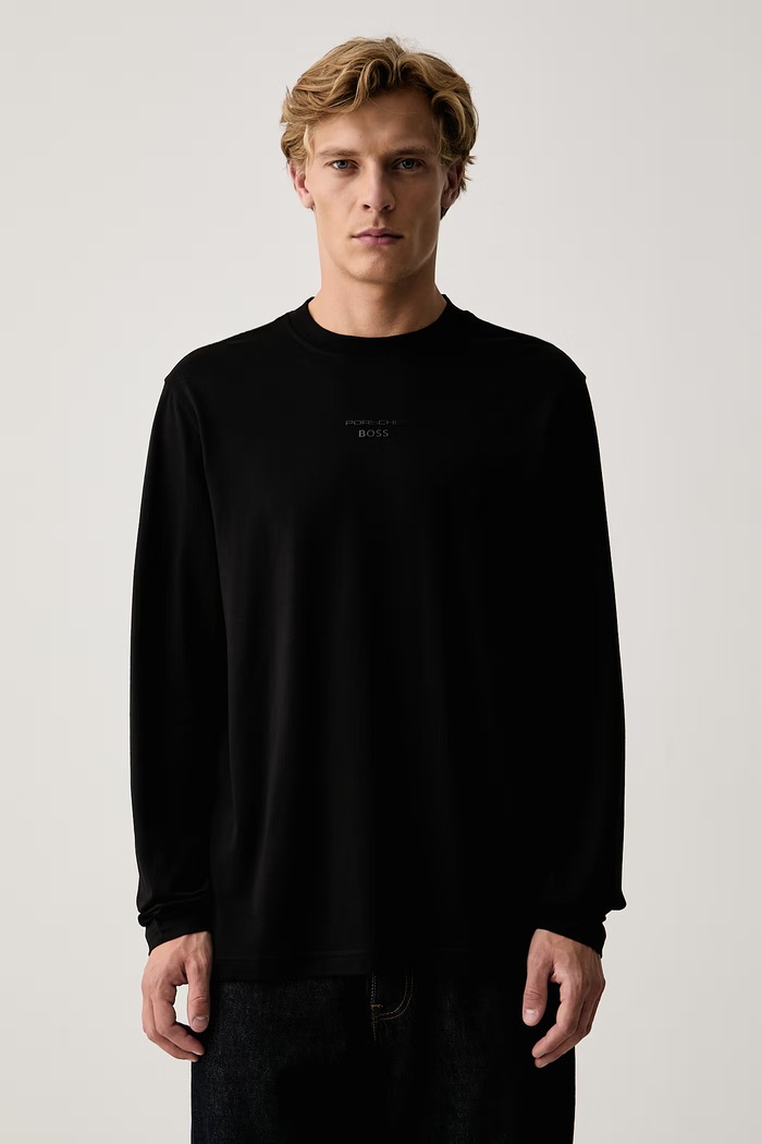 BOSS Green Longsleeve pentru bărbați cu lyocell TS_PS Icons70 Long negru 50569474