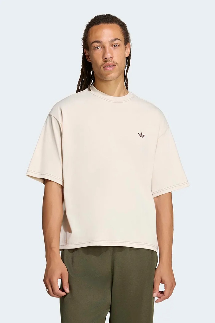 adidas Originals T-shirt męski bawełniany Contrast Oversized beżowy LI2490