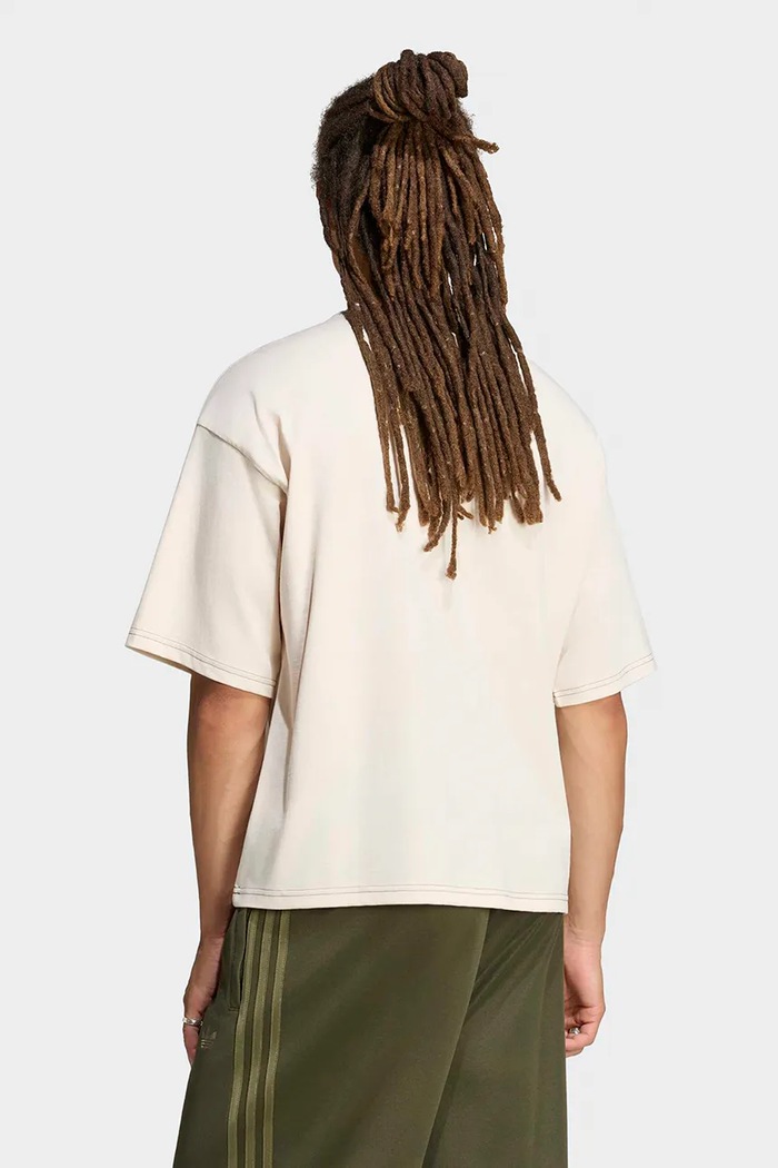 adidas Originals T-shirt męski bawełniany Contrast Oversized LI2490 beżowy AW26