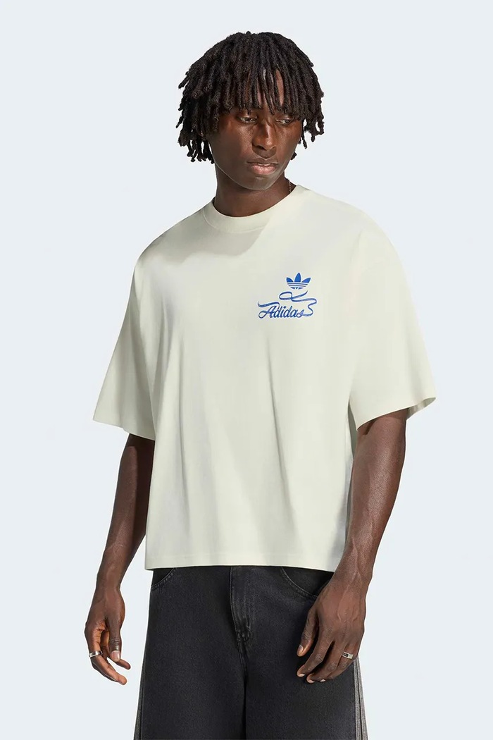 adidas Originals T-shirt męski bawełniany Record GFX LI2484 beżowy AW26