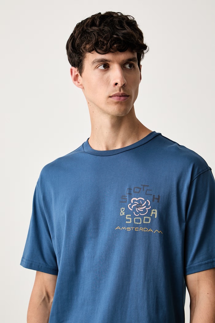 Scotch & Soda T-shirt męski bawełniany niebieski 183585