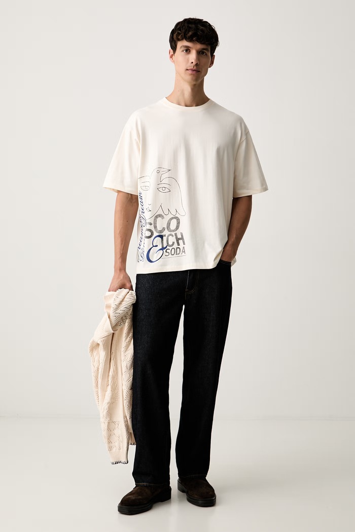Scotch & Soda T-shirt męski bawełniany 183584 beżowy AW26