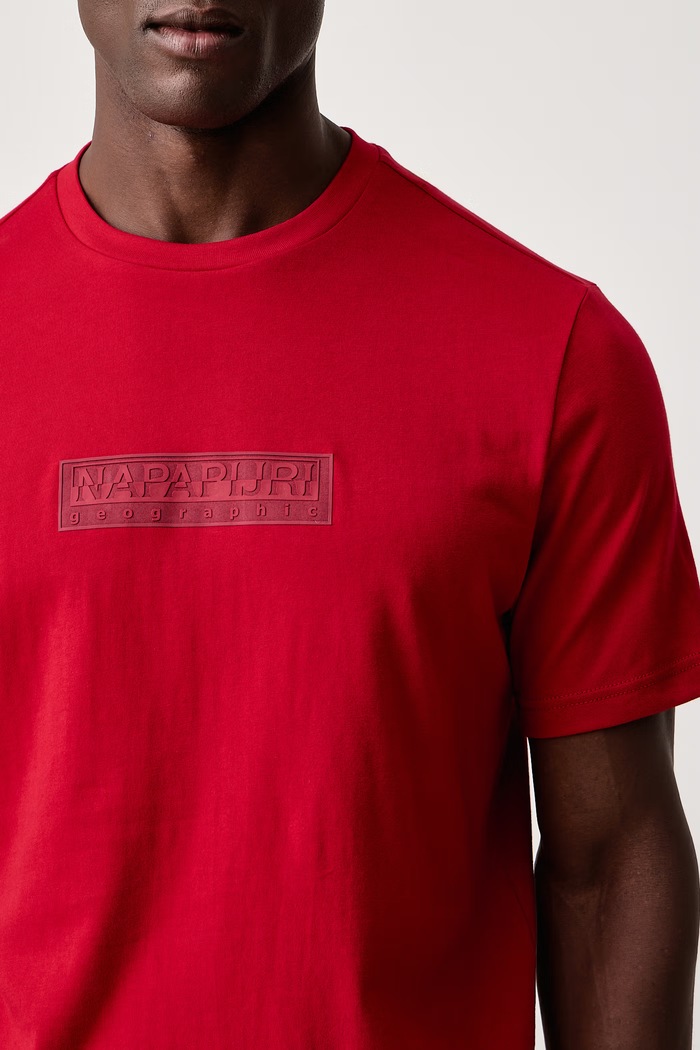 T-shirt męski bawełniany Box Logo Napapijri NP0A4IFLR1F1 czerwony