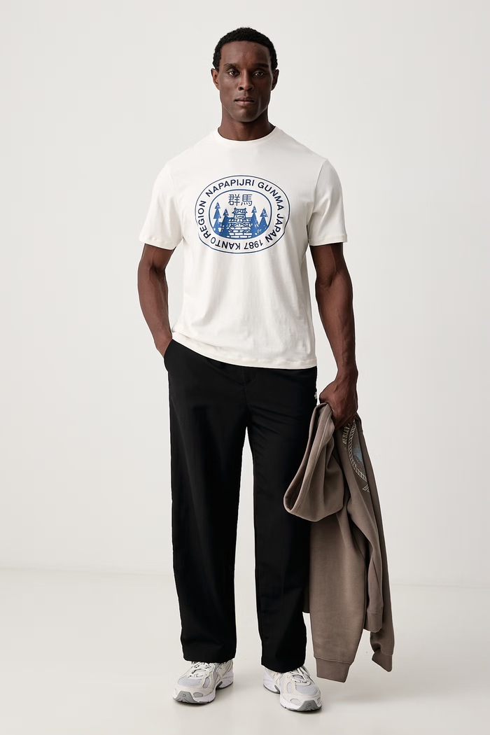 Napapijri T-shirt męski bawełniany Sunda NP0A8B3MN1A1 beżowy AW26