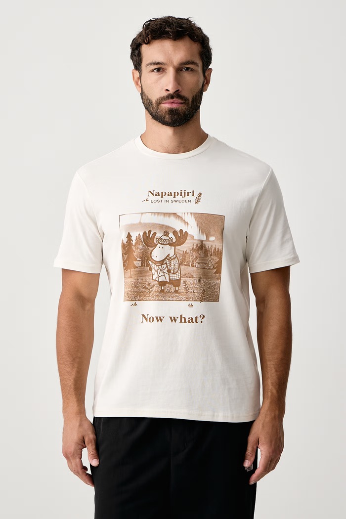 Napapijri T-shirt męski bawełniany Cabin beżowy NP0A8B3FN1A1