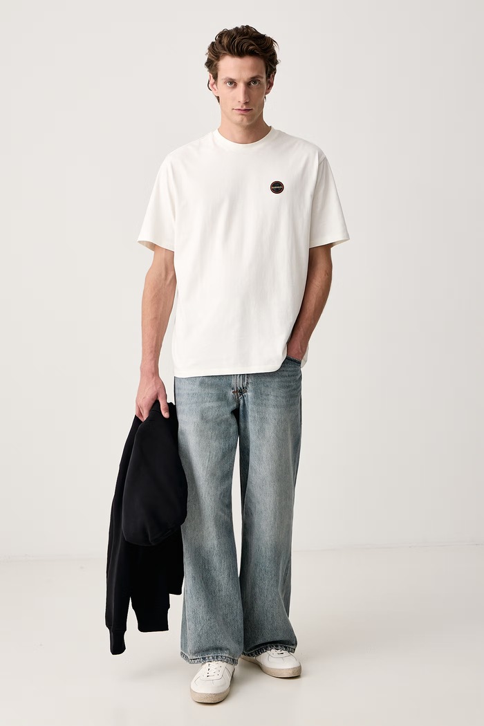 Napapijri T-shirt męski bawełniany S-Badge NP0A89492061 beżowy AW26