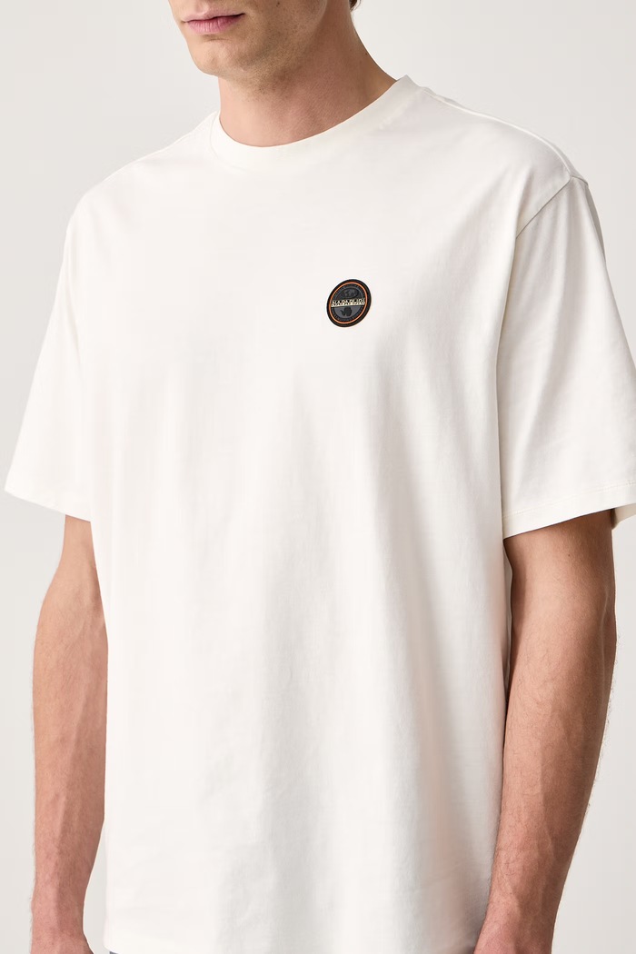 T-shirt męski bawełniany S-Badge Napapijri NP0A89492061 beżowy