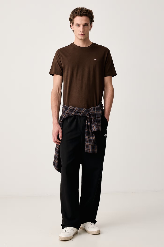 Napapijri T-shirt basic męski bawełniany Salis NP0A4H8DWT31 brązowy AW26