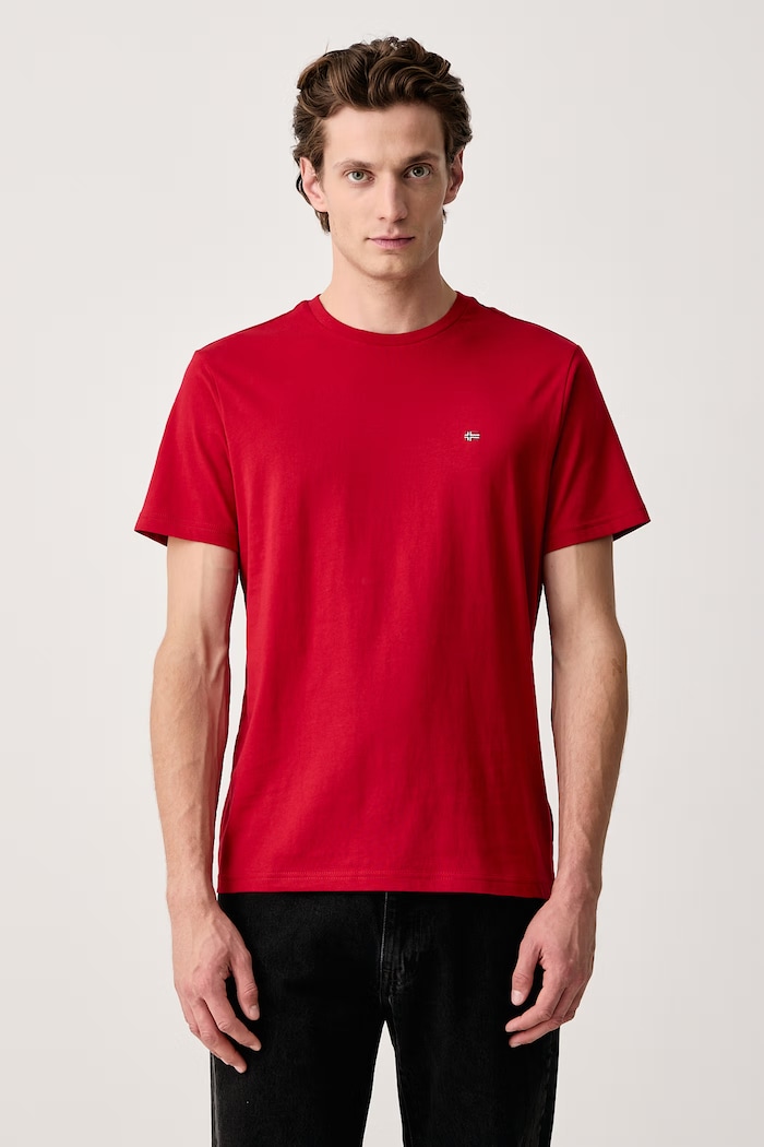 Napapijri T-shirt męski bawełniany Salis czerwony NP0A4H8DR1F1