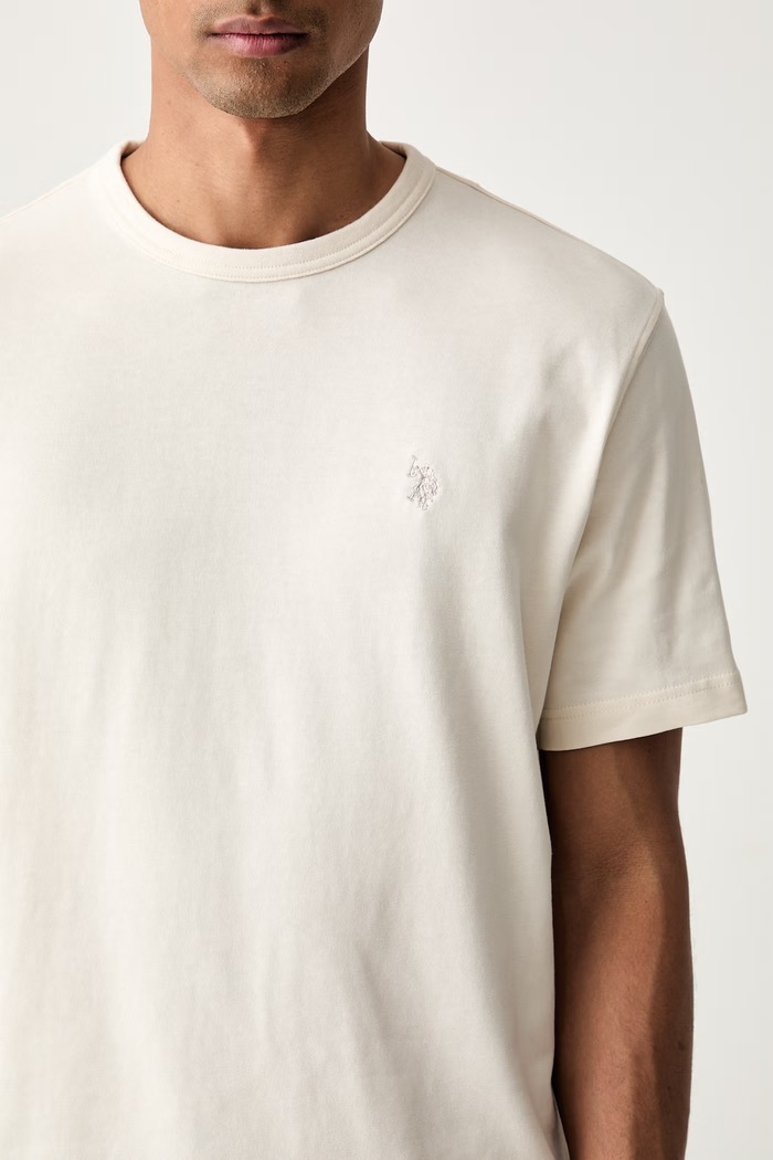 U.S. Polo Assn. T-shirt męski bawełniany RELAXED FIT DHM beżowy MUP4902