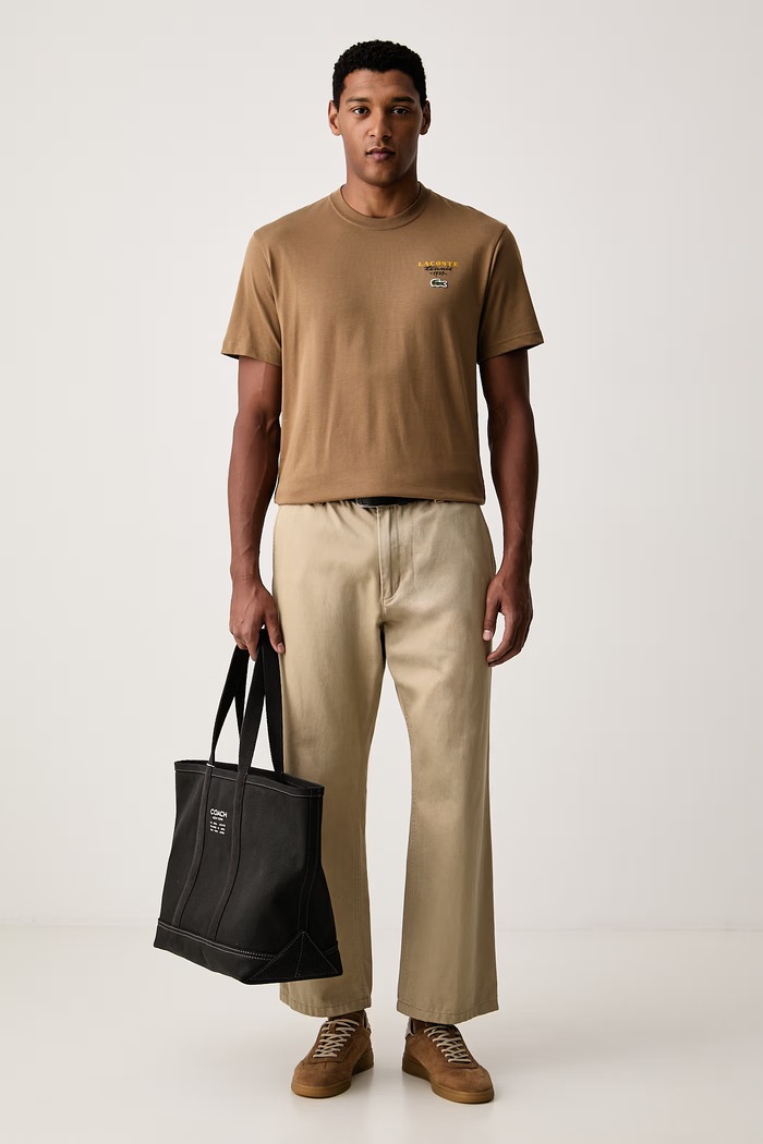 Lacoste T-shirt męski bawełniany TH2430 beżowy AW26
