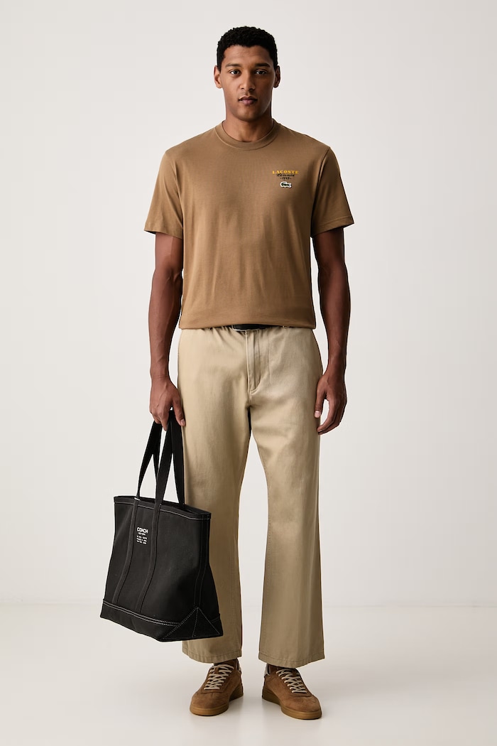 Lacoste T-shirt męski bawełniany TH2430 beżowy AW26