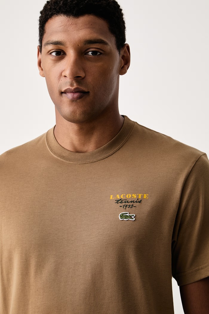 Lacoste T-shirt męski bawełniany beżowy TH2430
