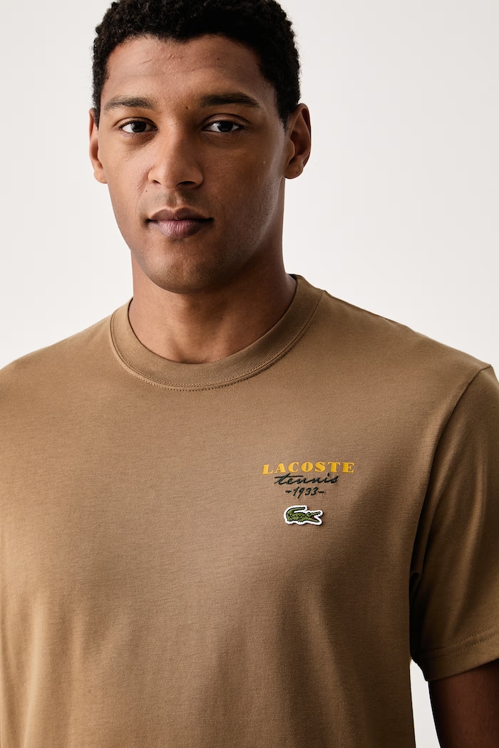 Lacoste T-shirt męski bawełniany beżowy TH2430