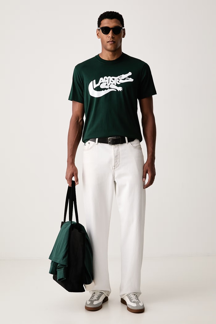Lacoste T-shirt męski bawełniany TH9990 zielony AW26