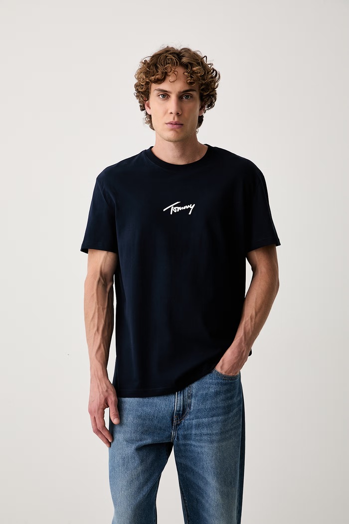 Oblečení Tommy Jeans tričko pánské bavlněné DM0DM23598 námořnická modř