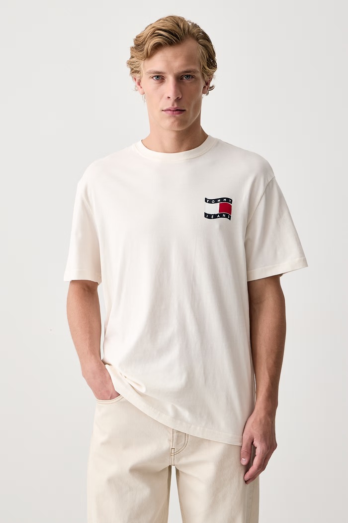 Odzież Tommy Jeans T-shirt męski bawełniany DM0DM23559 beżowy