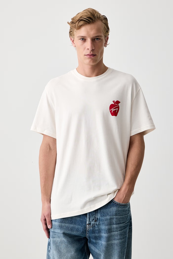 Odzież Tommy Jeans T-shirt męski bawełniany DM0DM23555 beżowy