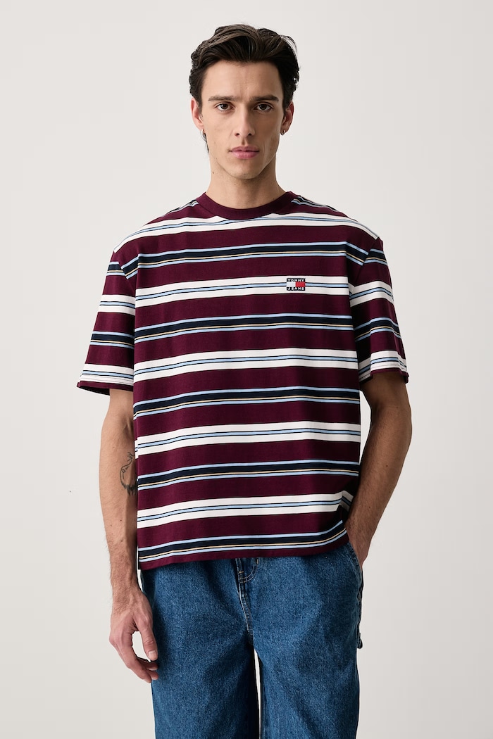 Tommy Jeans T-shirt męski bawełniany z elastanem bordowy DM0DM23553