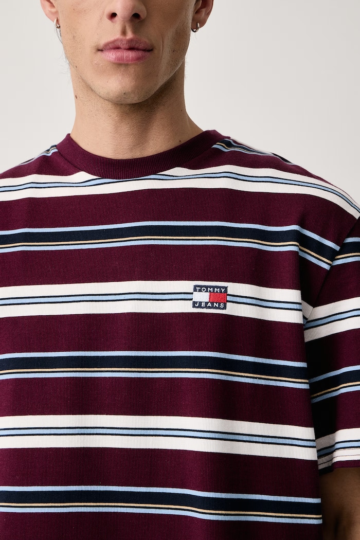 T-shirt męski bawełniany z elastanem Tommy Jeans DM0DM23553 bordowy