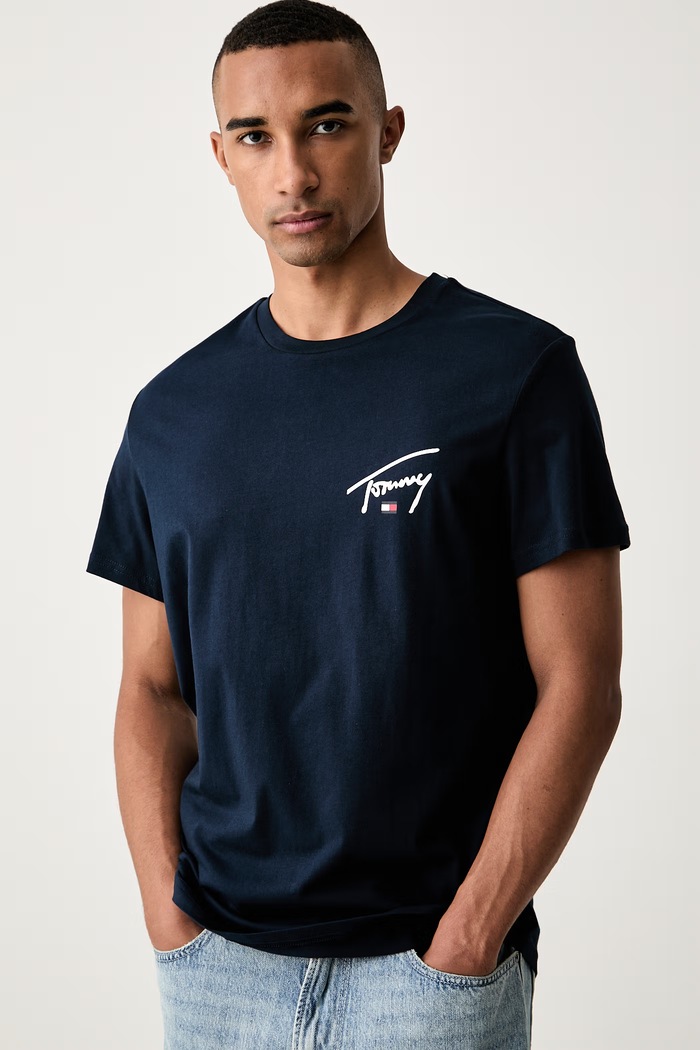 Tommy Jeans tričko pánské bavlněné námořnická modř DM0DM23550