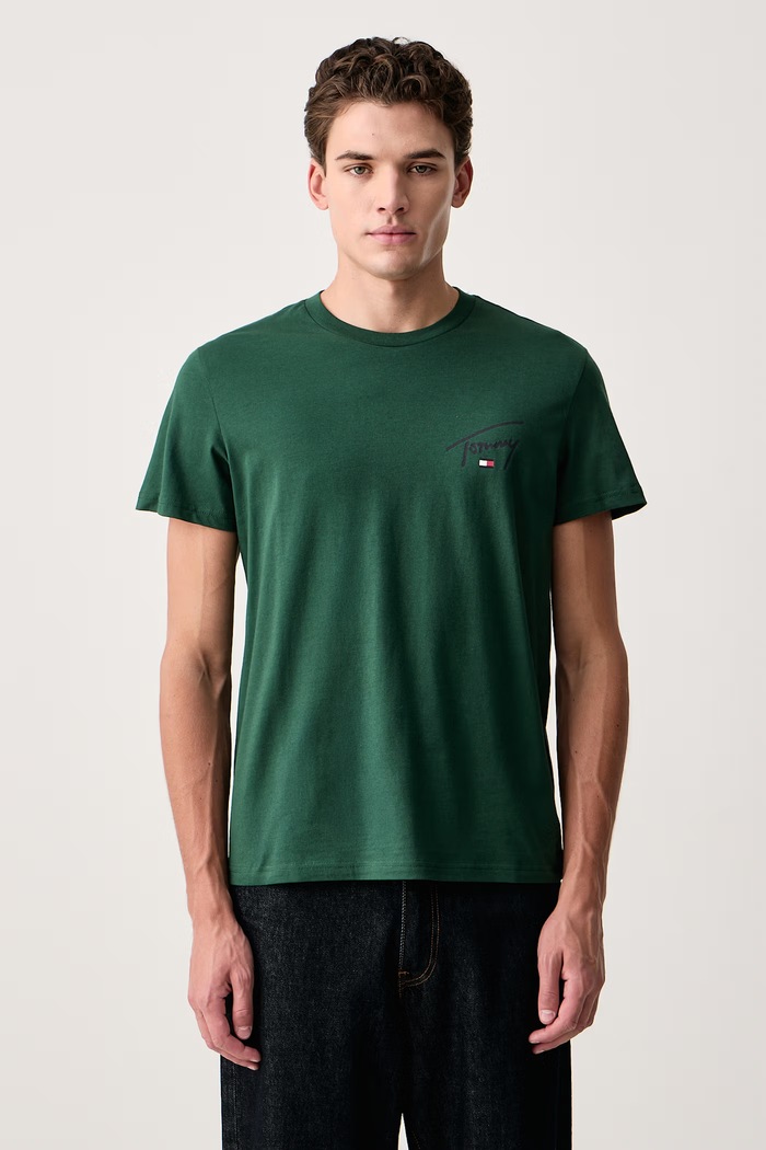 Tommy Jeans T-shirt męski bawełniany zielony DM0DM23550