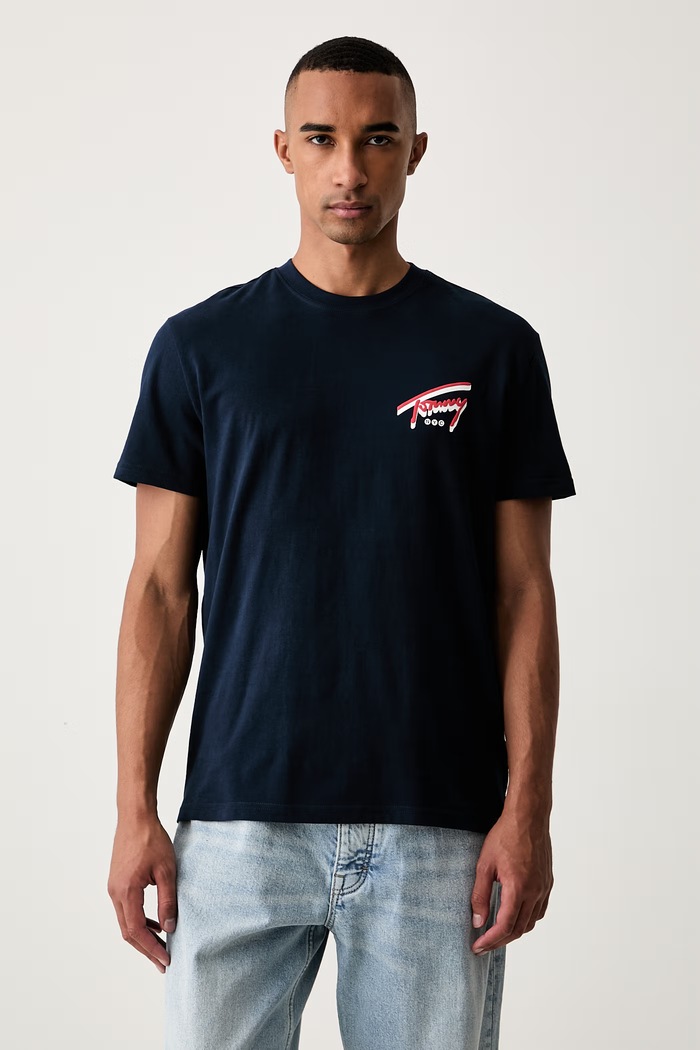 Oblečení Tommy Jeans tričko pánské bavlněné DM0DM23542 námořnická modř