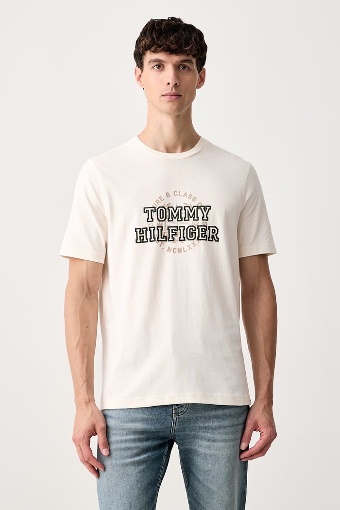 Tommy Hilfiger Majica za muškarce od pamuka bež MW0MW44892