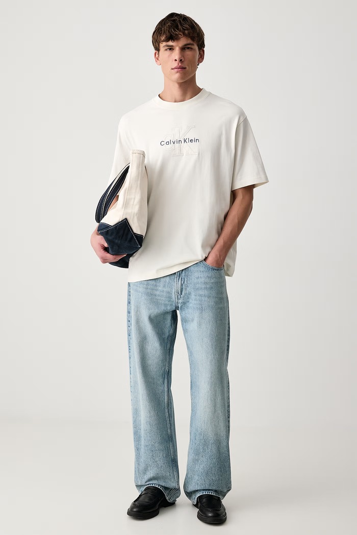 Calvin Klein Jeans T-shirt męski bawełniany LV04RH800G beżowy AW26