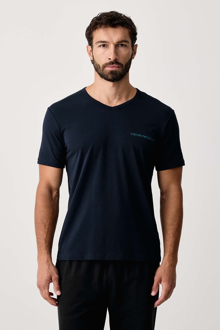 T-shirt lounge męski bawełniany z elastanem 2-pack Emporio Armani Underwear EM000392.AF25019 granatowy