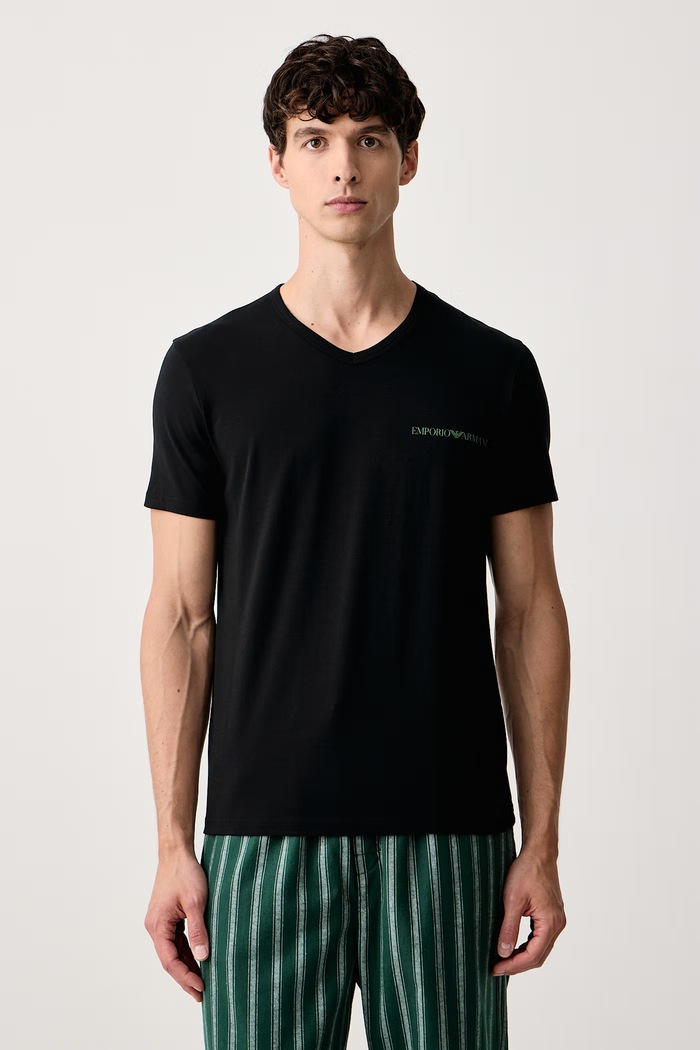 Emporio Armani Underwear T-shirt lounge męski bawełniany z elastanem 2-pack EM000392.AF25019 czarny AW26