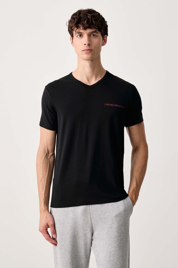 T-shirt lounge męski bawełniany z elastanem 2-pack Emporio Armani Underwear EM000392.AF25019 czarny
