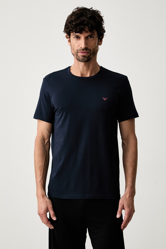 Emporio Armani Underwear T-shirt lounge męski bawełniany z elastanem 2-pack EM000391.AF25017 granatowy AW26