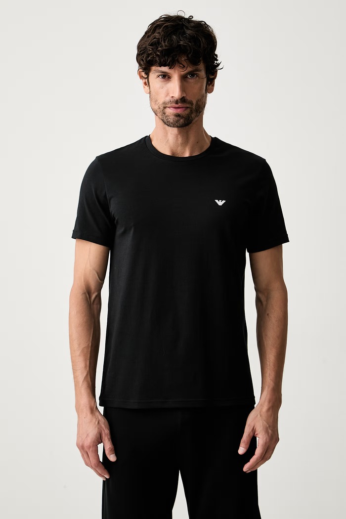 Emporio Armani Underwear T-shirt lounge męski bawełniany z elastanem 2-pack EM000391.AF25017 czarny AW26