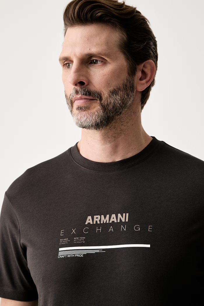 Armani Exchange T-shirt męski bawełniany brązowy XM003025.AF10358
