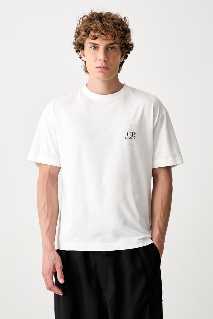 C.P. Company T-shirt bawełniany męski biały 21CMTS166A005100W