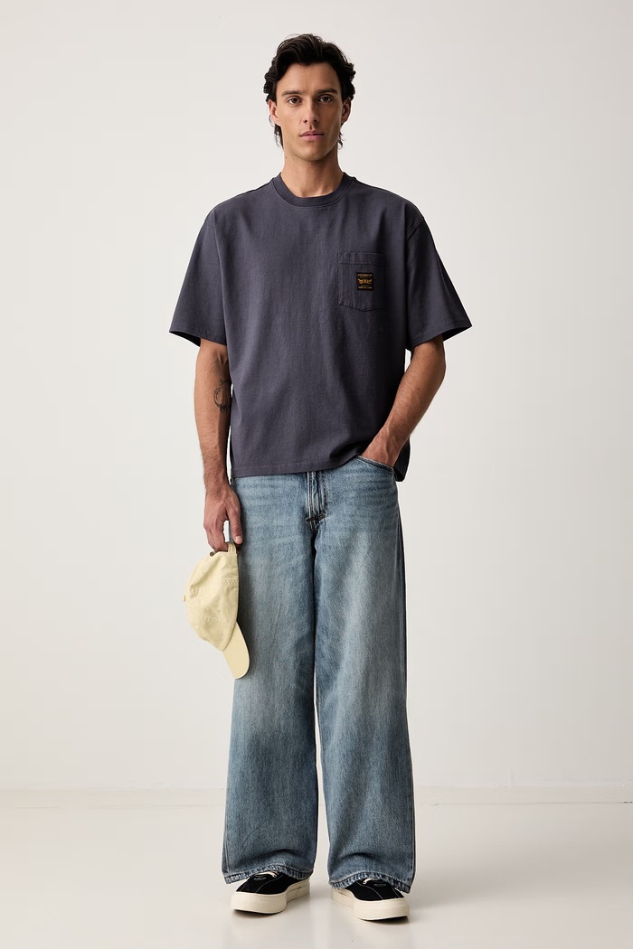 Levi's T-shirt męski bawełniany SS WORKWEAR PKT 008AB.0002 granatowy AW26