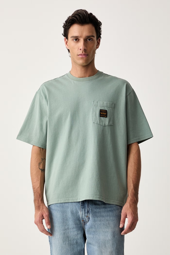 Levi's majica za muškarce od pamuka SS WORKWEAR PKT zelena 008AB.0000