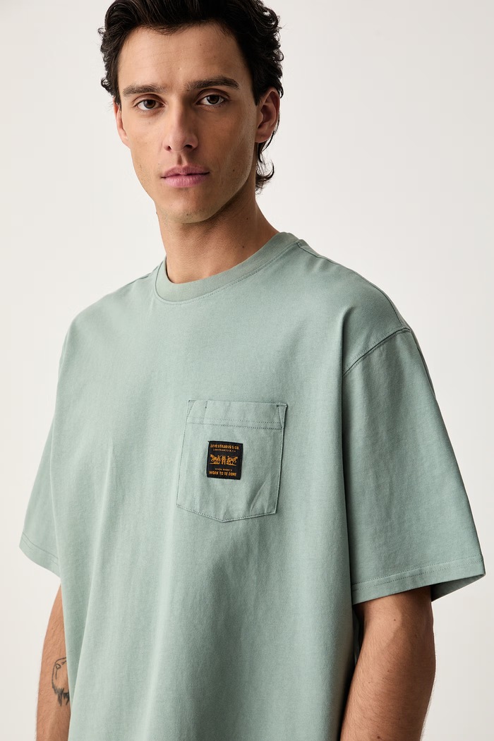 Levi's majica za muškarce od pamuka SS WORKWEAR PKT zelena 008AB.0000