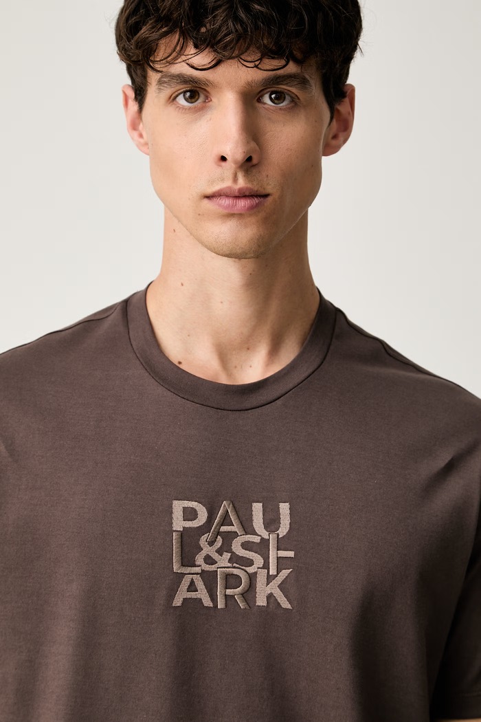 Paul&Shark T-shirt męski bawełniany brązowy 16311625