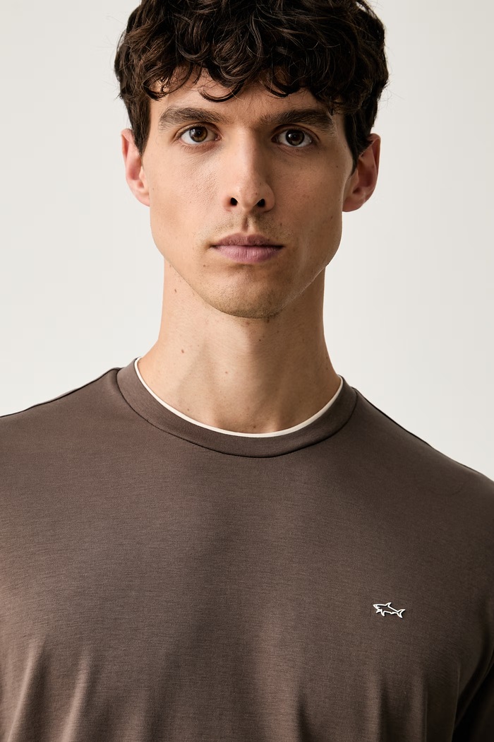 Paul&Shark T-shirt męski bawełniany brązowy 16311605
