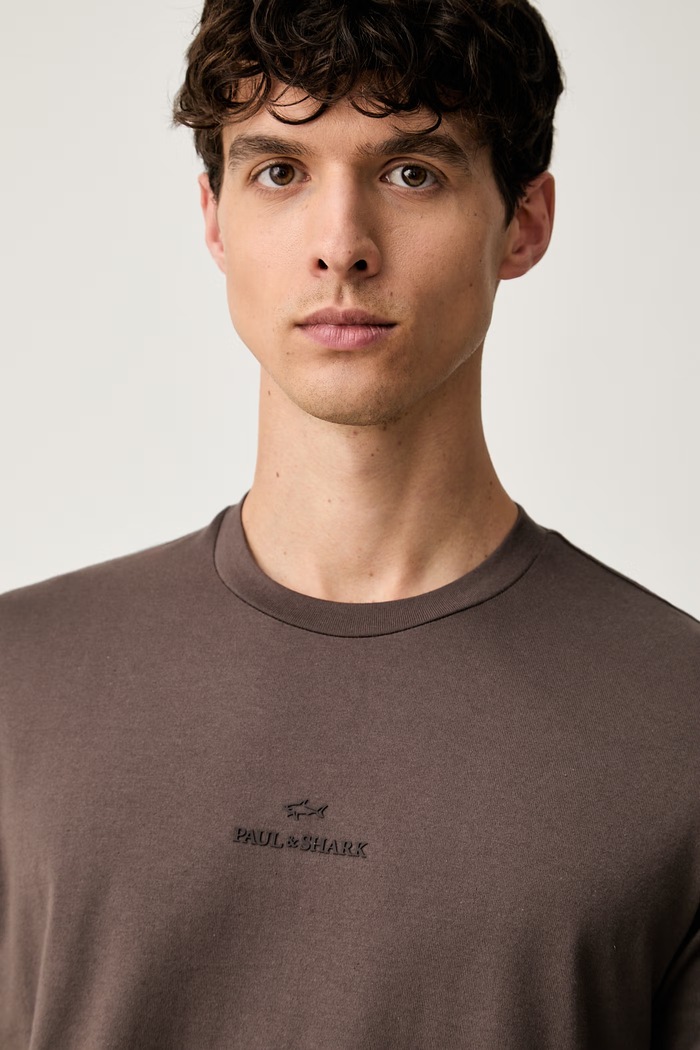 Paul&Shark T-shirt męski bawełniany brązowy 16311601